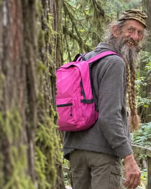 Walter smiling back over his shoulder in a mossy forest